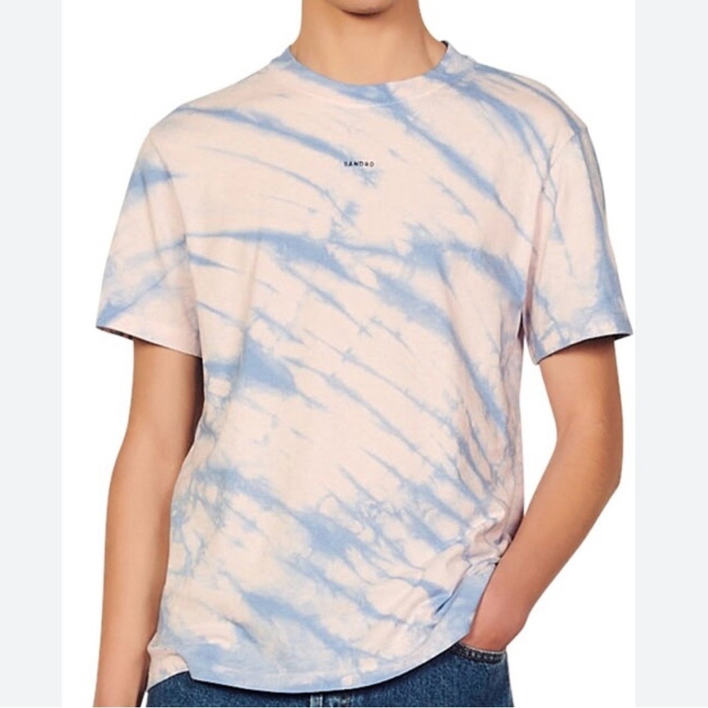 🌟SANDRO🌟 MENS TIE DYE SHORT SLEEVE LOGO T SHIRT BLUE & PINK SZ S